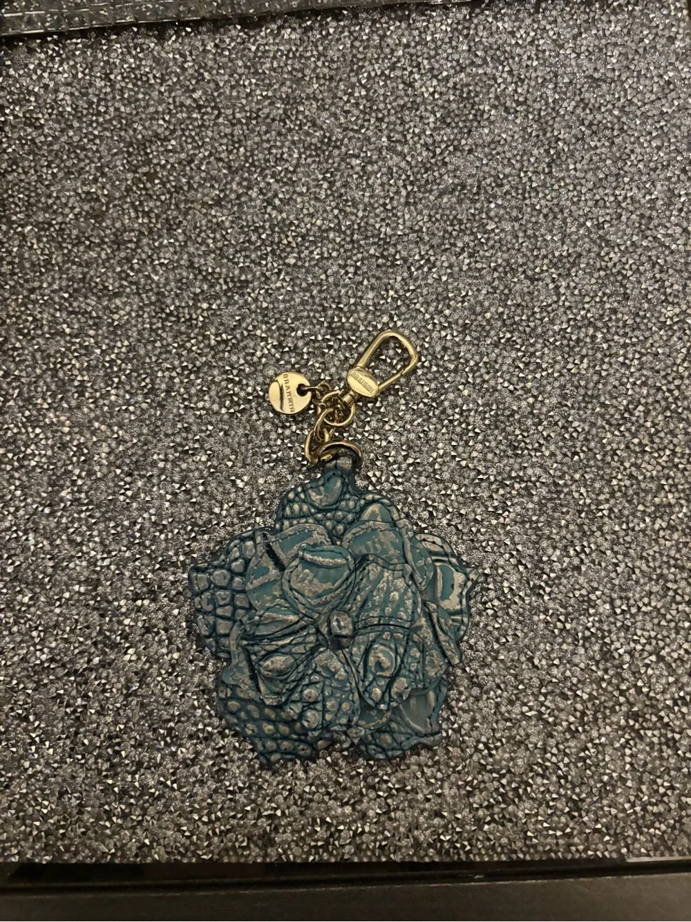 ⭐️Brahmin Teal Floral Embossed Leather Key & Card Holder with Gold Hardware